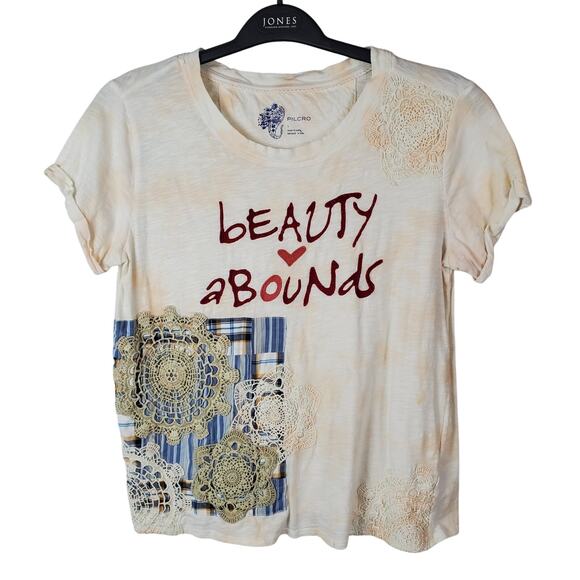 Pilcro Anthropologie Beauty Abounds Embroidered Tee Sz S Boho Cottagecore Floral - Picture 1 of 8